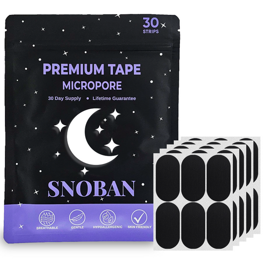 SNOBAN Premium Mouth Tape Strips for Sleeping – Hypoallergenic Micropore Sleep Tape for Better Nasal Breathing, Soft & Gentle Adhesive, 30 Strips