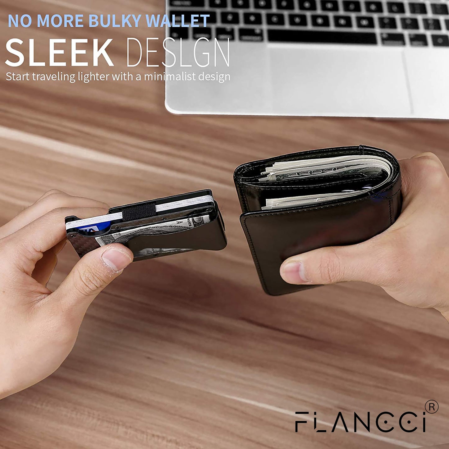 Airtag Wallet for Men Black with Money Clip - FLANCCI