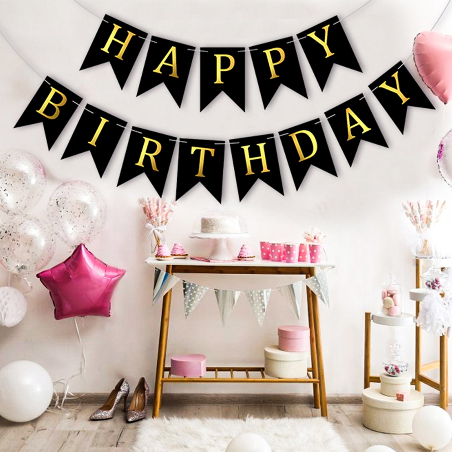 Happy Birthday Banner Backdrop Black - FLANCCI