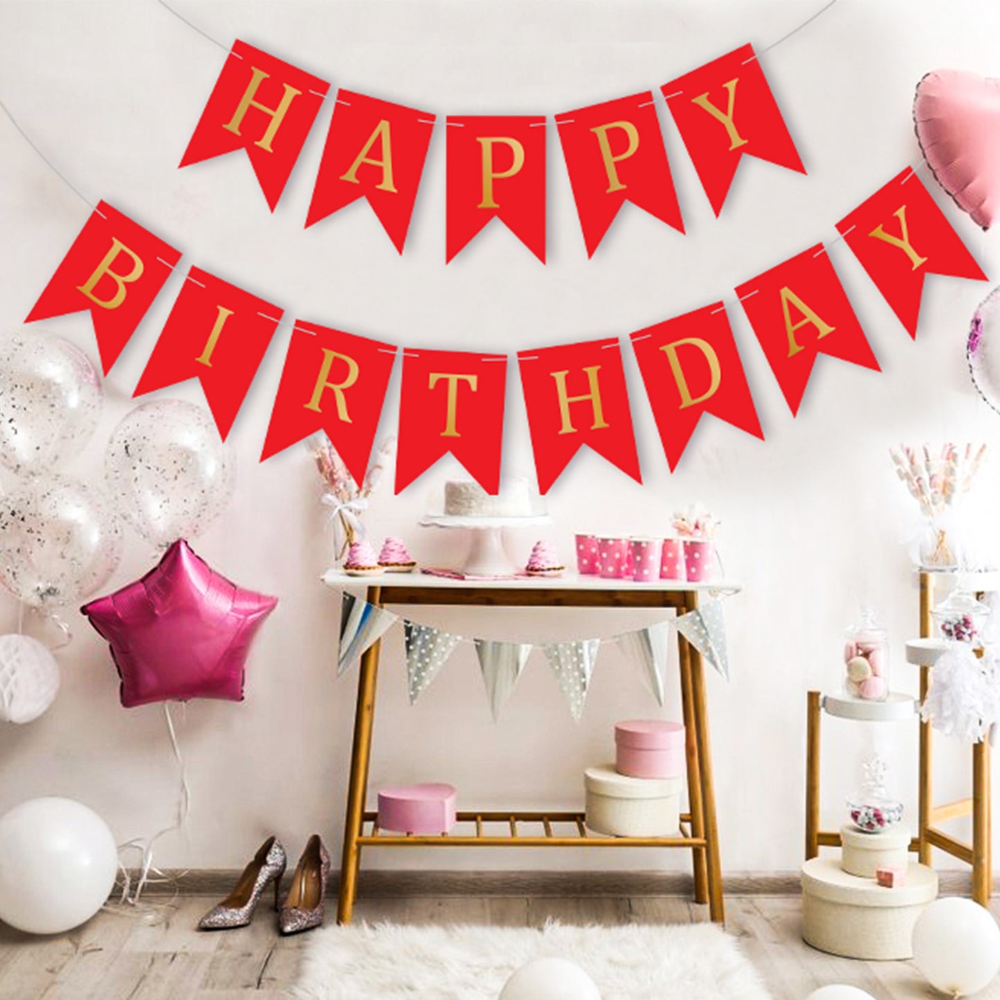 Happy Birthday Banner Backdrop Red - FLANCCI