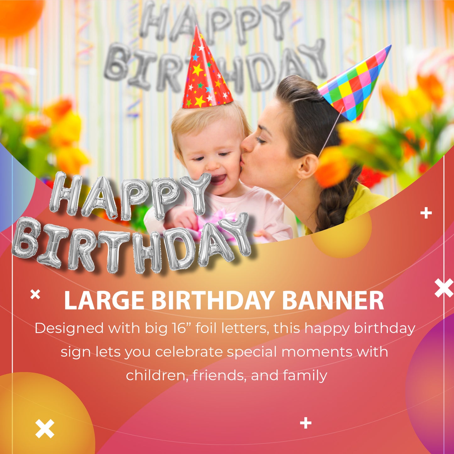 Happy Birthday Banner 3D Balloon (3D Silver) - FLANCCI