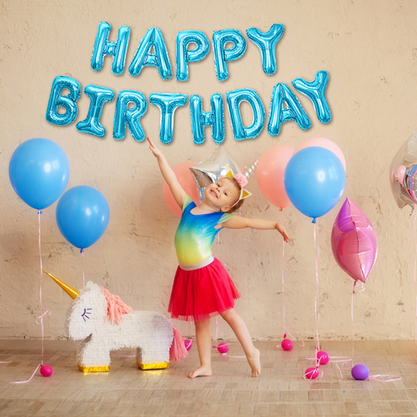 Happy Birthday Banner 3D Balloon (3D Blue) - FLANCCI