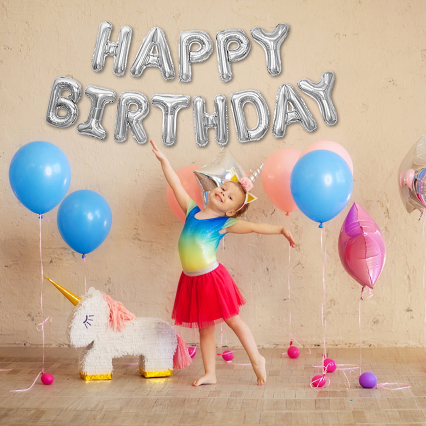 Happy Birthday Banner 3D Balloon (3D Silver) - FLANCCI