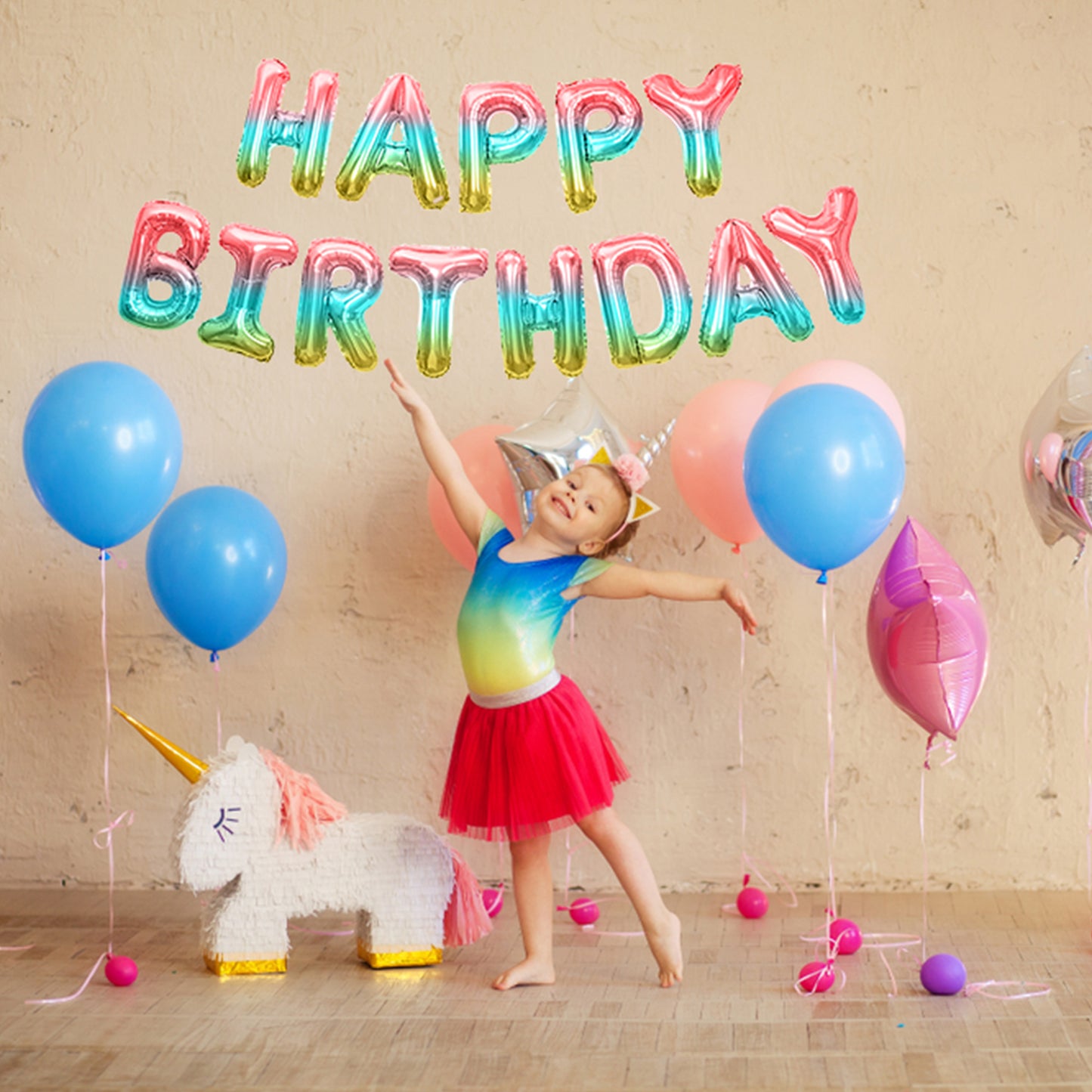 Happy Birthday Banner 3D Balloon (3D Unicorn) - FLANCCI