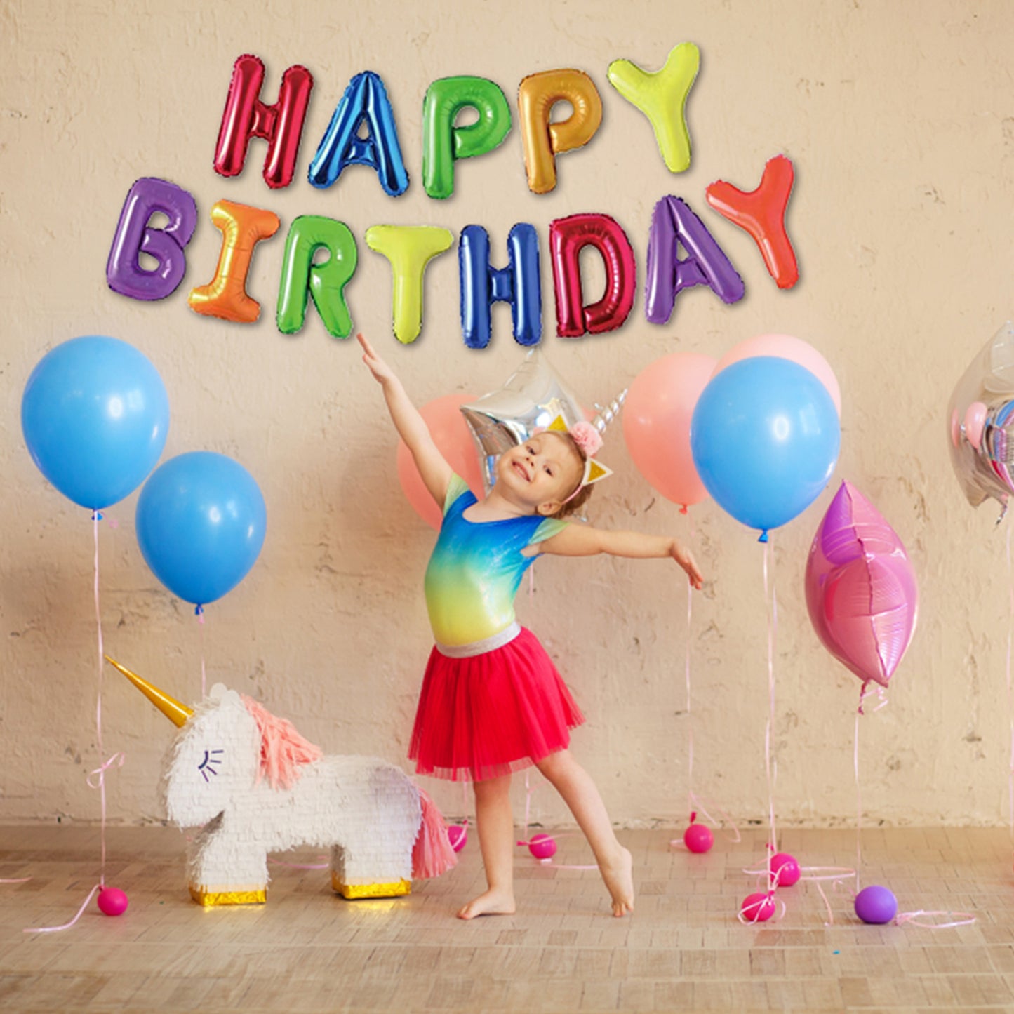 Happy Birthday Banner 3D Balloon (3D Rainbow) - FLANCCI