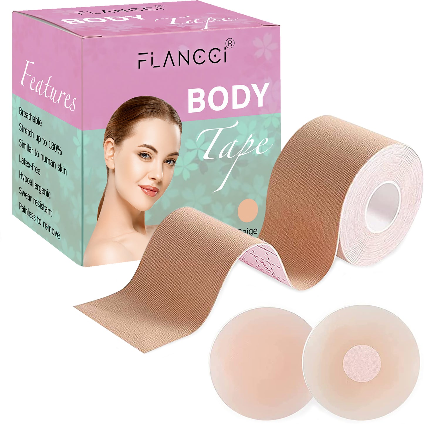 Boobytape for Breast Lift Plus Size Black with 2 pcs Nipple Covers - FLANCCI