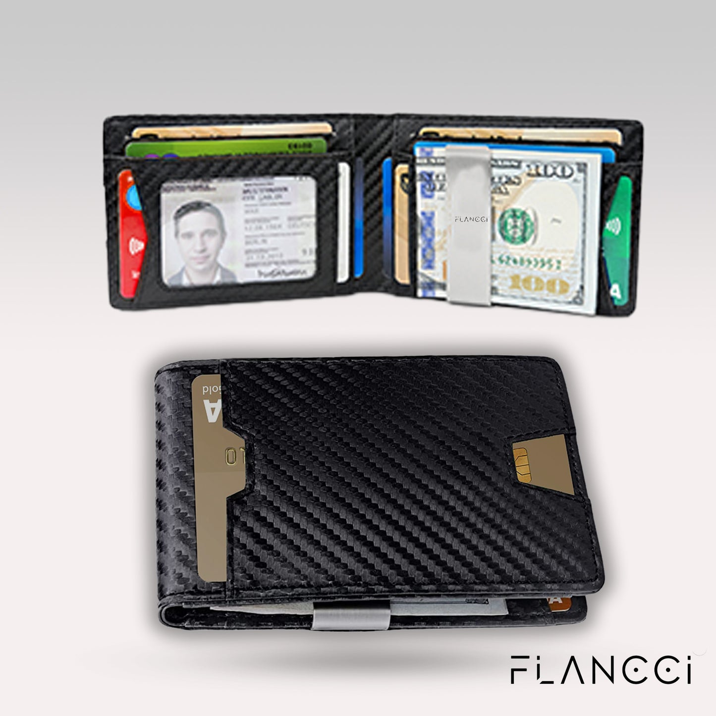 Mens Slim Wallet with Money Clip - FLANCCI