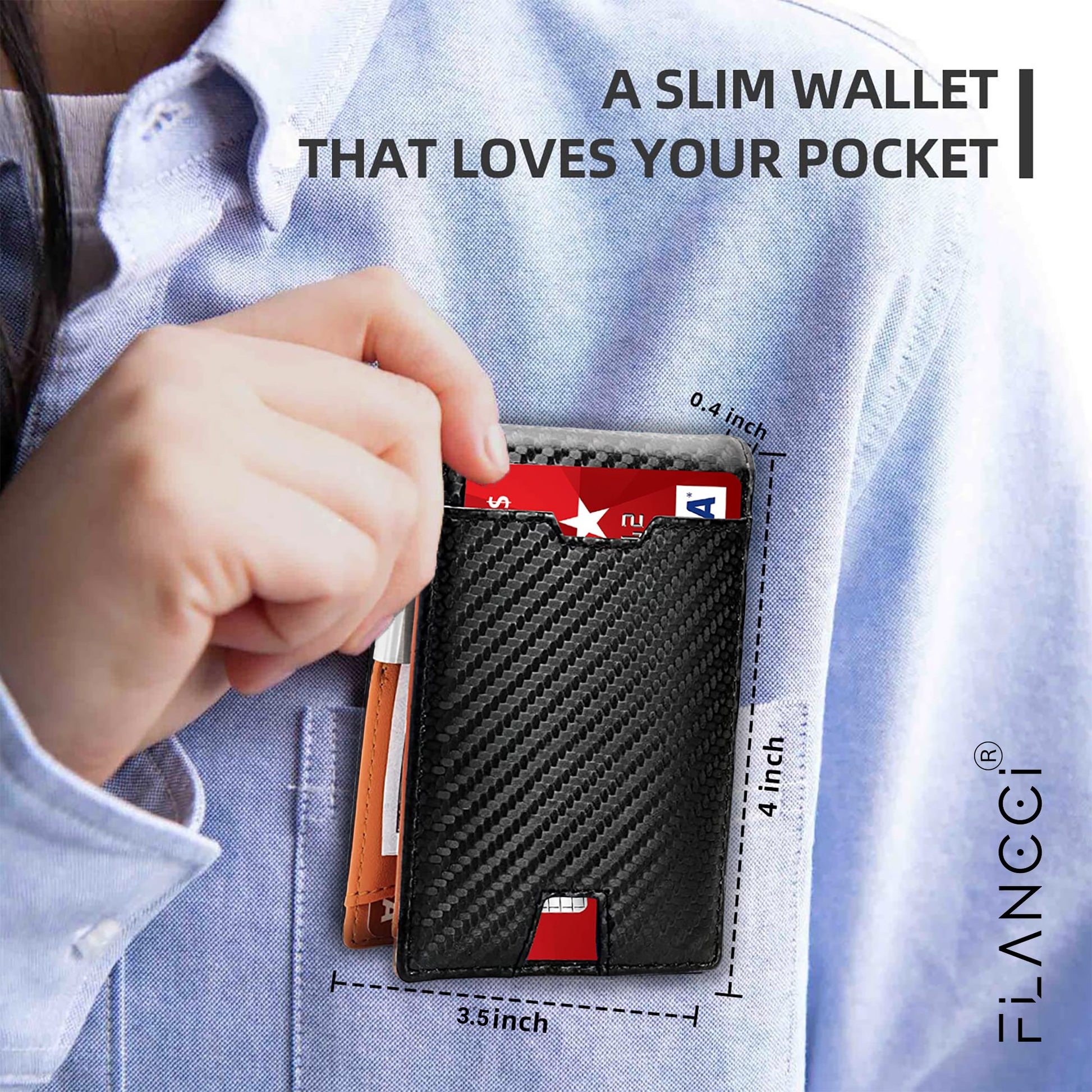 Mens Slim Wallet with Money Clip - FLANCCI