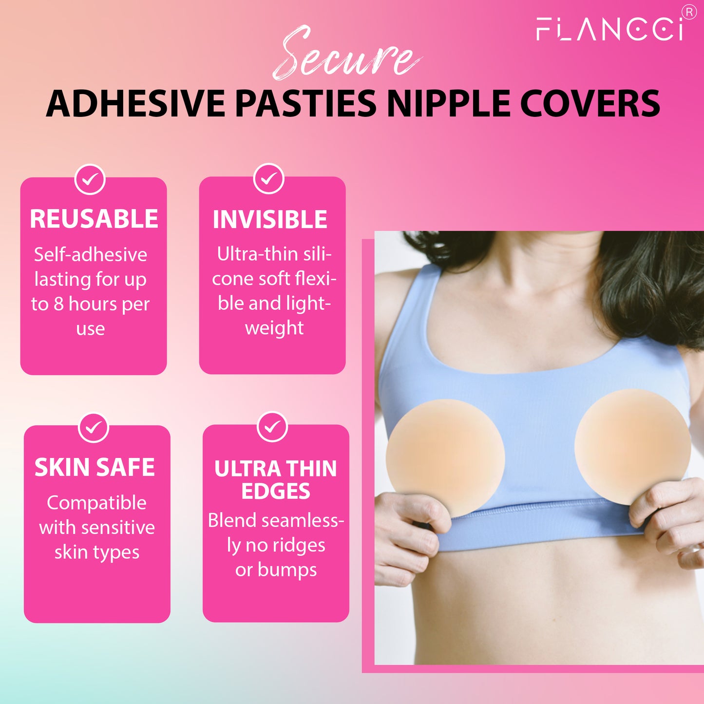 Nipple Cover Silicone Nipple Pasties for Women, Pasties Nipple Covers Sticky Boobs, Reusable Waterproof Breast Petals Nippies lift Cups, Adhesive Silicone Breast Pasties Invisible Bra (One-Pair)
