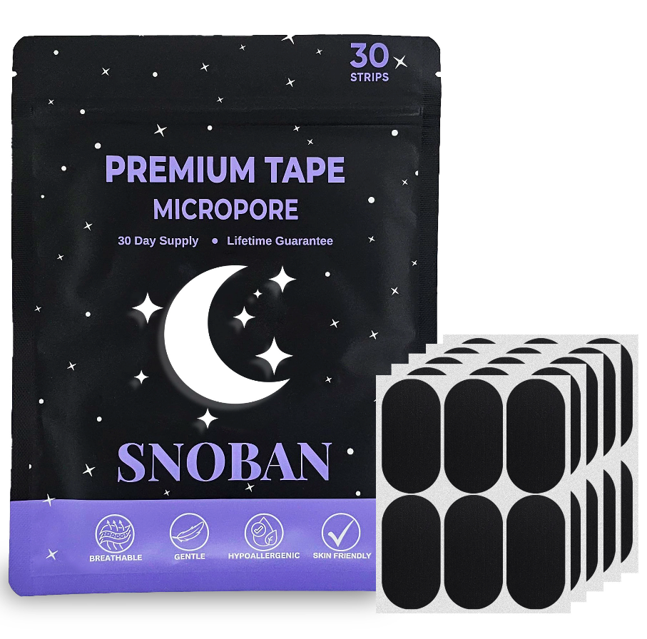 SNOBAN Premium Mouth Tape Strips for Sleeping – Hypoallergenic Micropore Sleep Tape for Better Nasal Breathing, Soft & Gentle Adhesive, 30 Strips