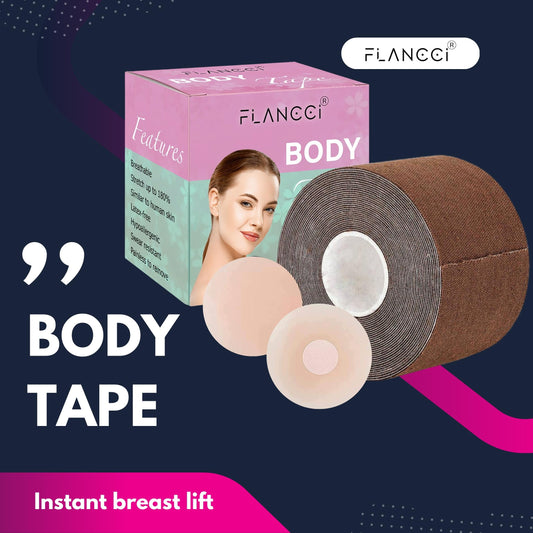 Boobytape for Breast Lift Plus Size Black with 2 pcs Nipple Covers (2” / Brown) - FLANCCI