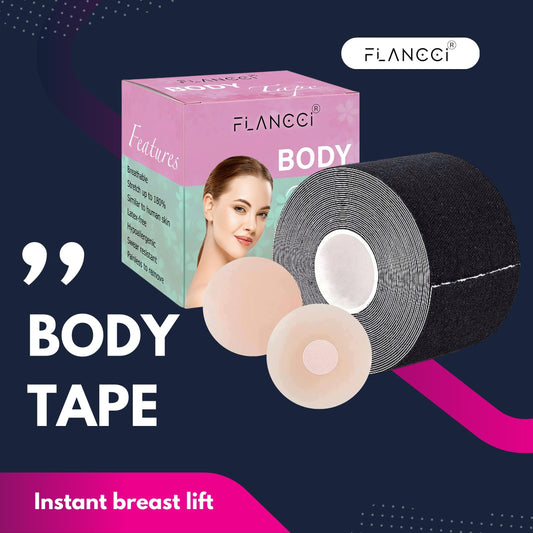 Boobytape for Breast Lift Plus Size Black with 2 pcs Nipple Covers (2” / Black) - FLANCCI