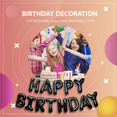 Happy Birthday Banner 3D Baloon (3D Black) - FLANCCI