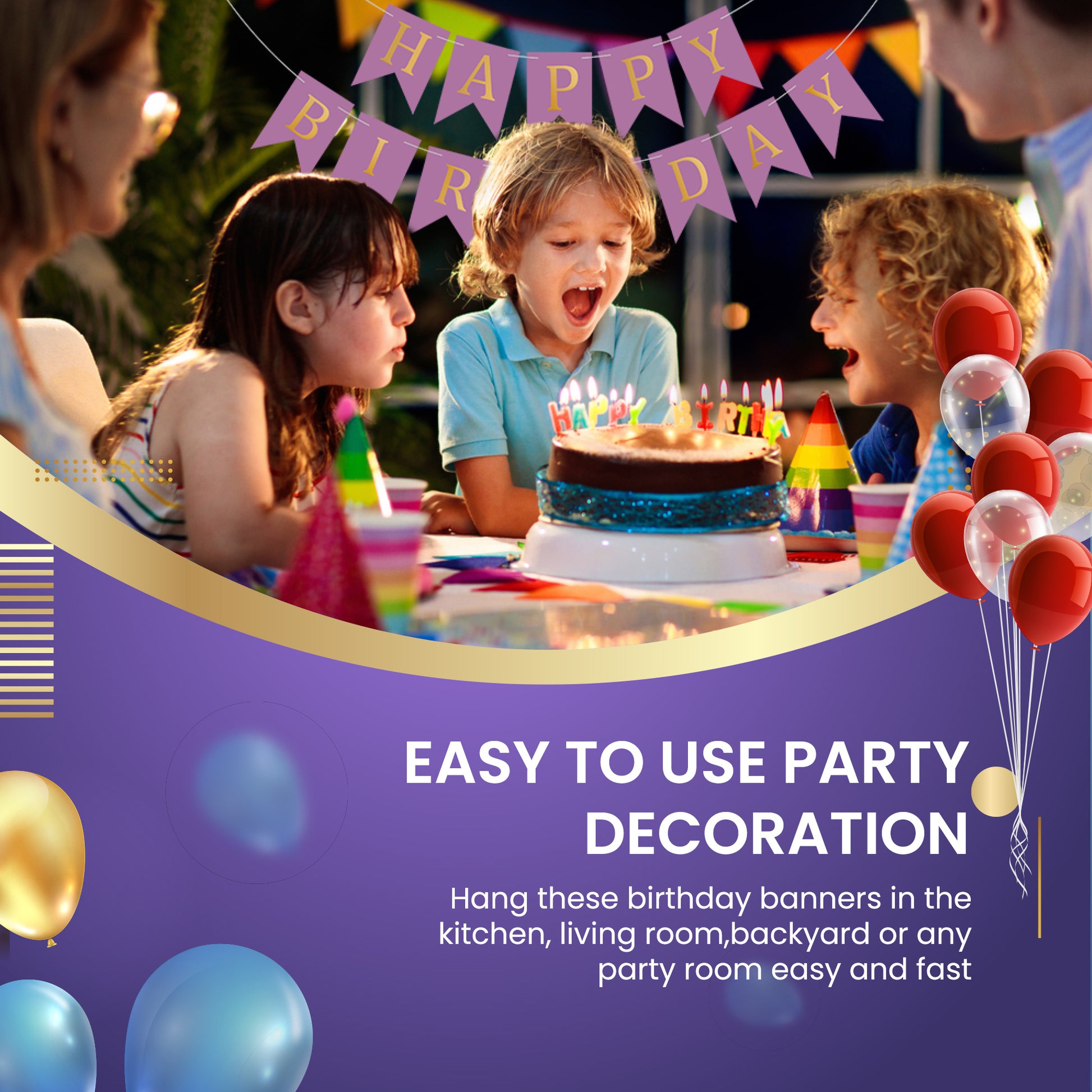 Happy Birthday Banner Backdrop Purple - FLANCCI