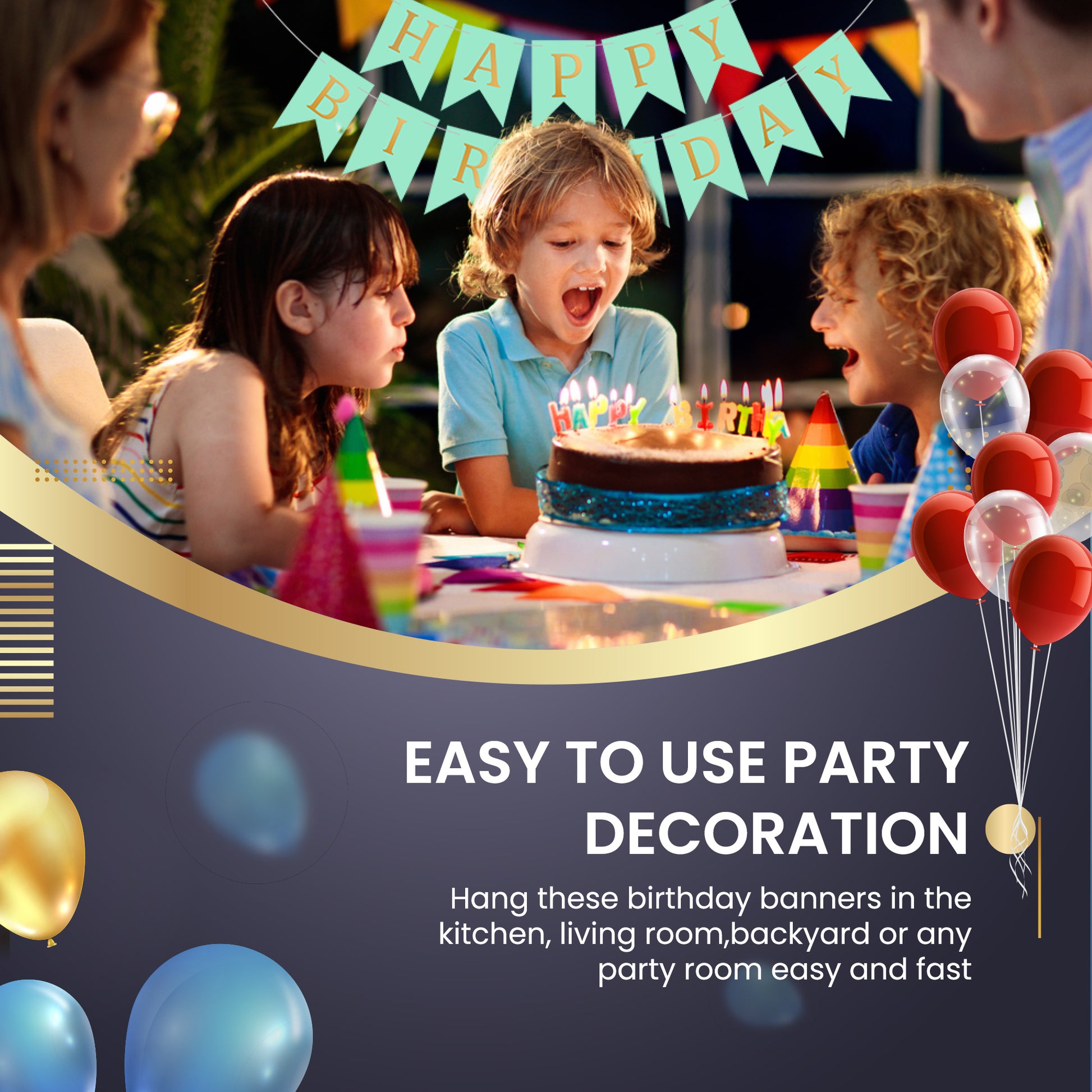 Happy Birthday Banner Backdrop Turquoise - FLANCCI