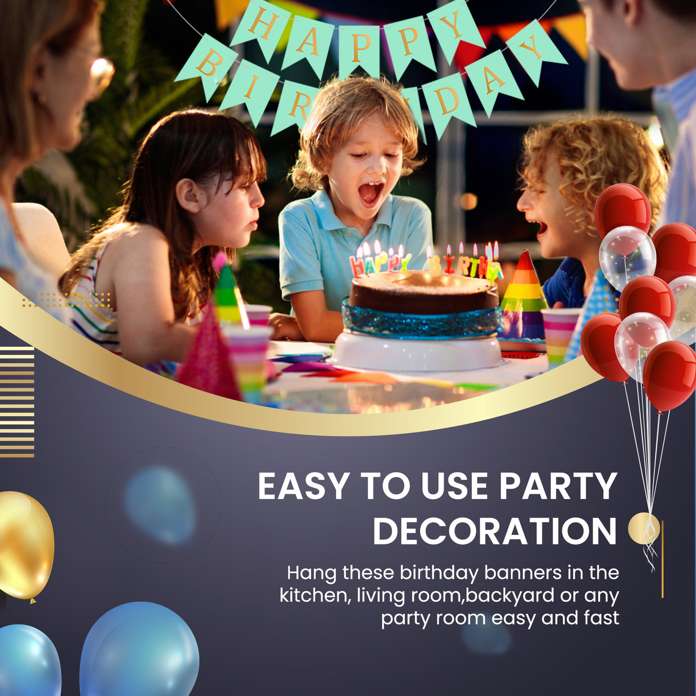 Happy Birthday Banner Backdrop Turquoise - FLANCCI