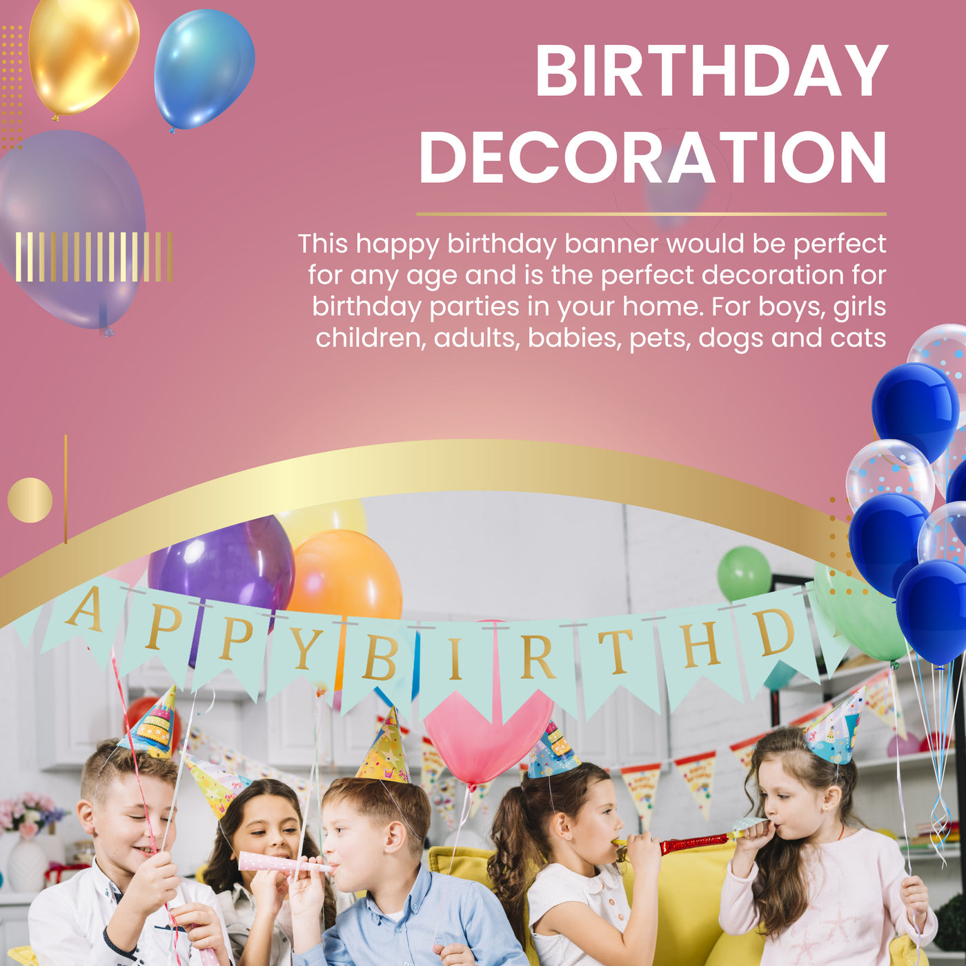 Happy Birthday Banner Backdrop Blue - FLANCCI
