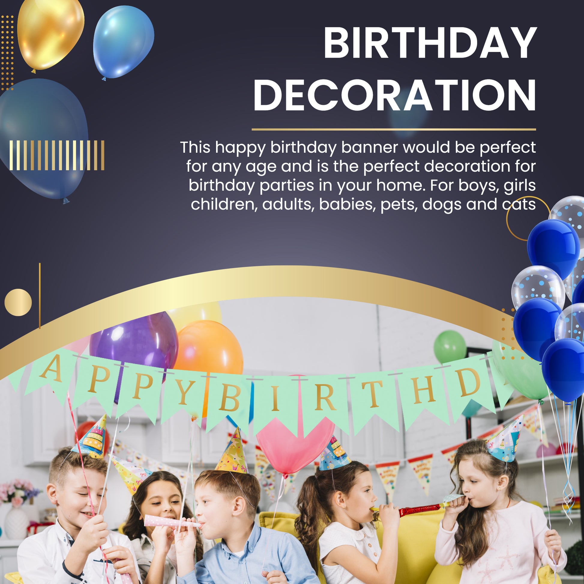 Happy Birthday Banner Backdrop Turquoise - FLANCCI