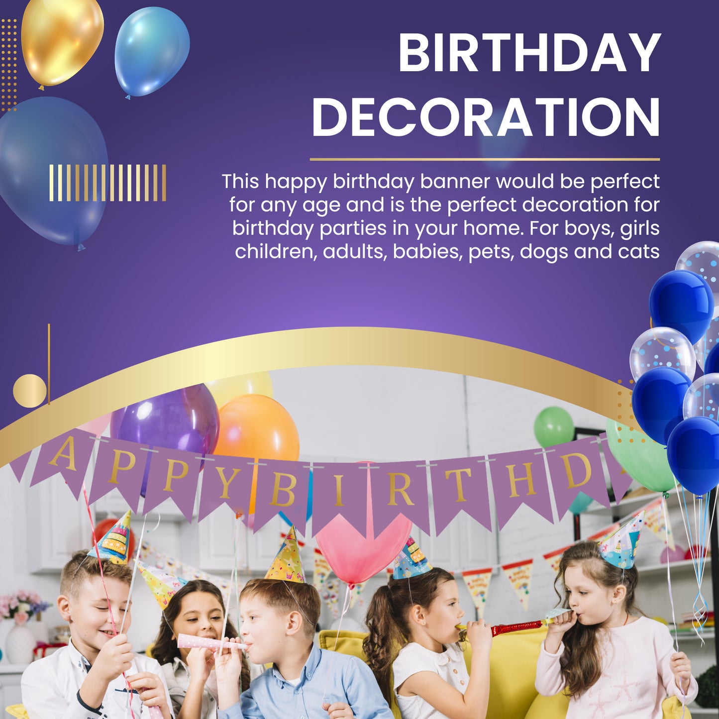 Happy Birthday Banner Backdrop Purple - FLANCCI