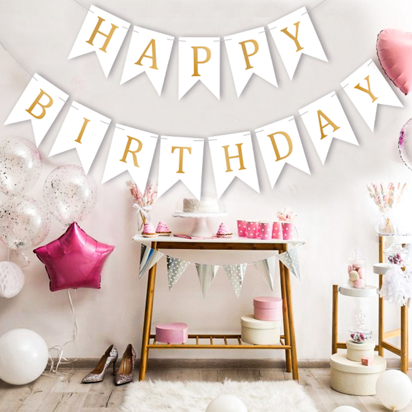 Happy Birthday Banner Backdrop White - FLANCCI