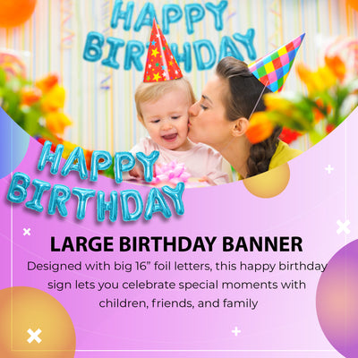 Happy Birthday Banner 3D Balloon (3D Blue) - FLANCCI