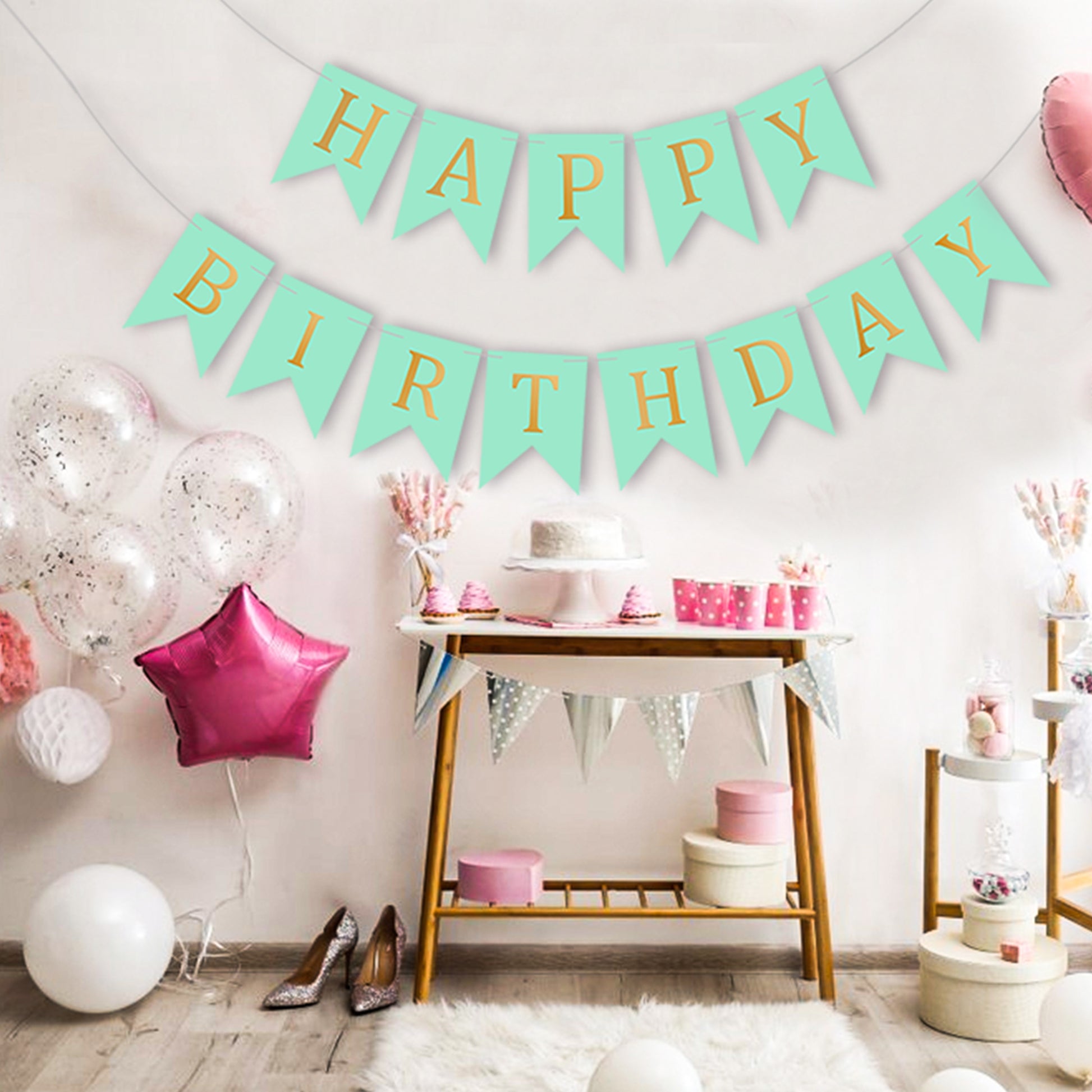 Happy Birthday Banner Backdrop Turquoise - FLANCCI