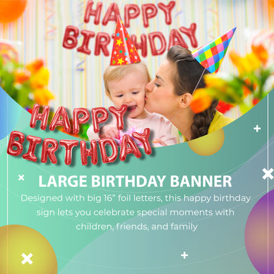 Happy Birthday Banner 3D Baloon (3D Red) - FLANCCI