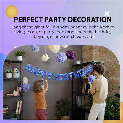 Happy Birthday Banner 3D Baloon (3D Navy) - FLANCCI