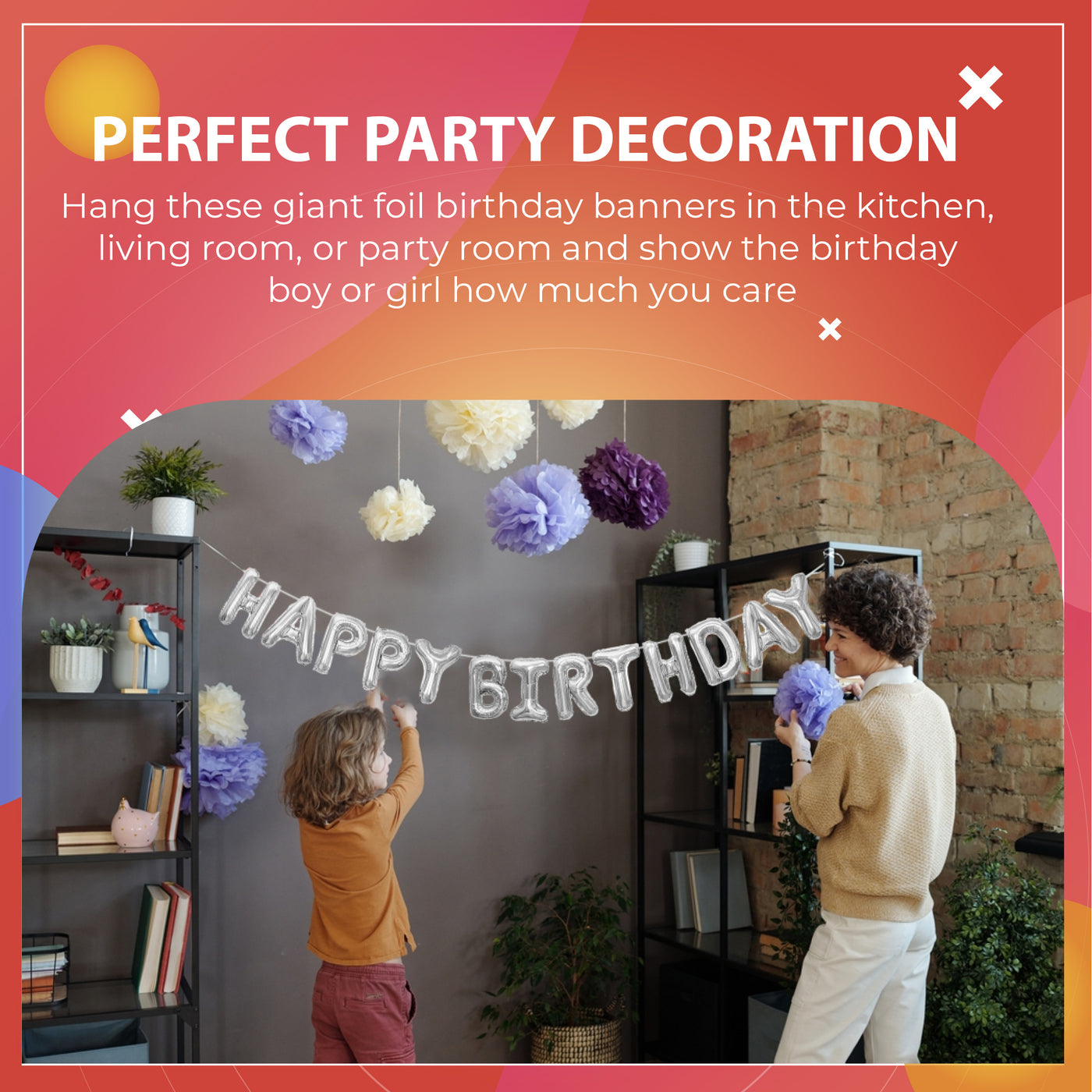 Happy Birthday Banner 3D Balloon (3D Silver) - FLANCCI