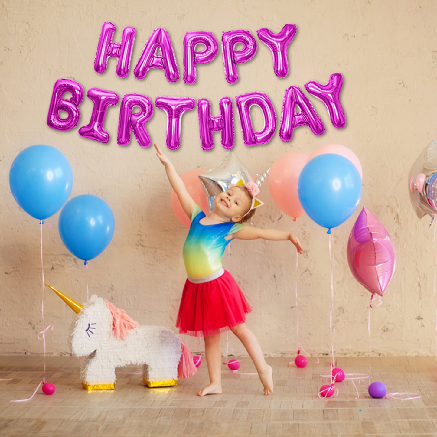 Happy Birthday Banner 3D Baloon (3D Pink) - FLANCCI