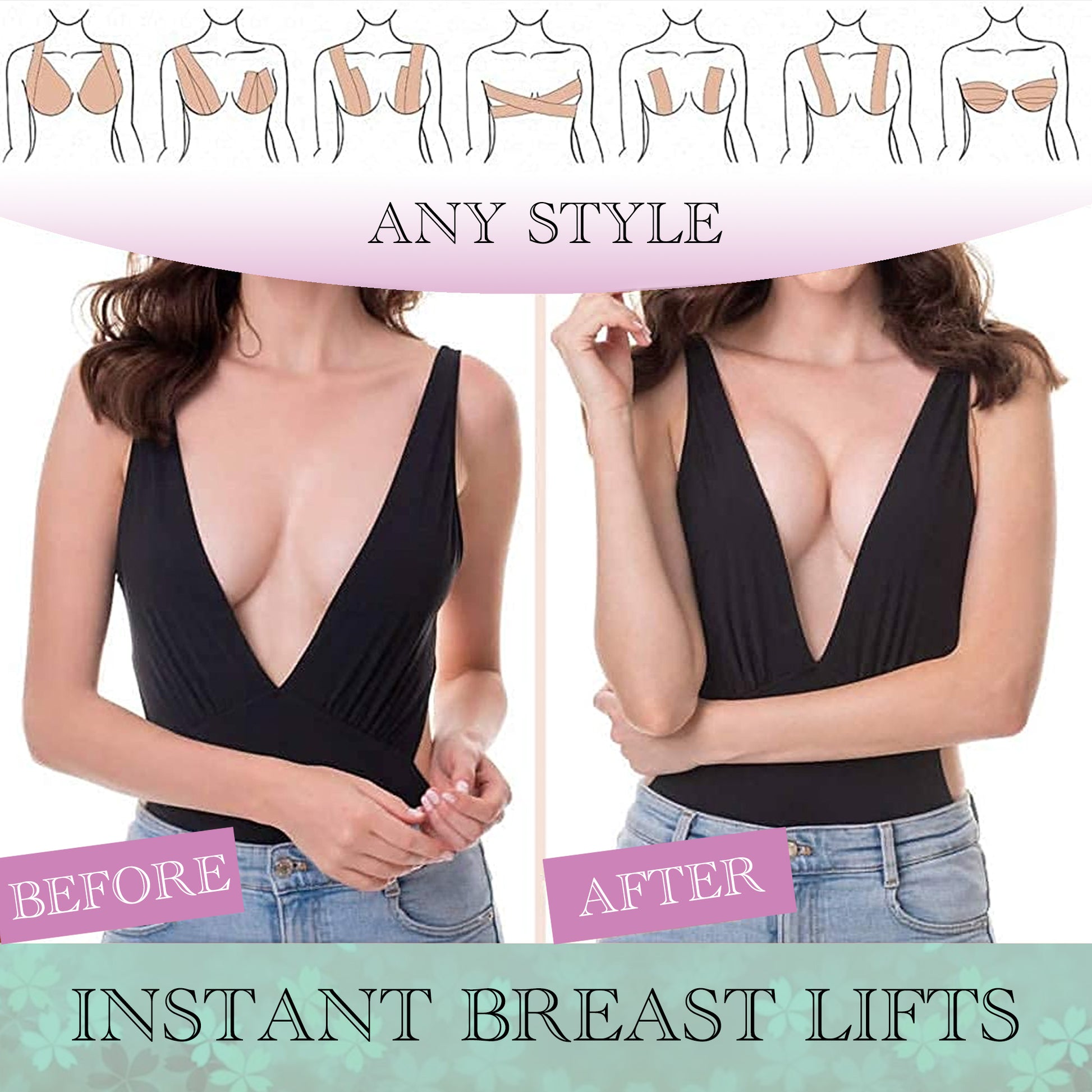 Boobytape for Breast Lift Plus Size Black with 2 pcs Nipple Covers - FLANCCI
