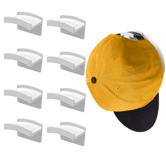 FLANCCI Hat Hooks for Wall, Minimalist Hat Rack Design, Self Adhesive Hat Rack, Strong Hold Hat Hanger for Hat Organizer, Hat Storage, Hat Holder, Hat Display for baseball Caps, White Hook (8