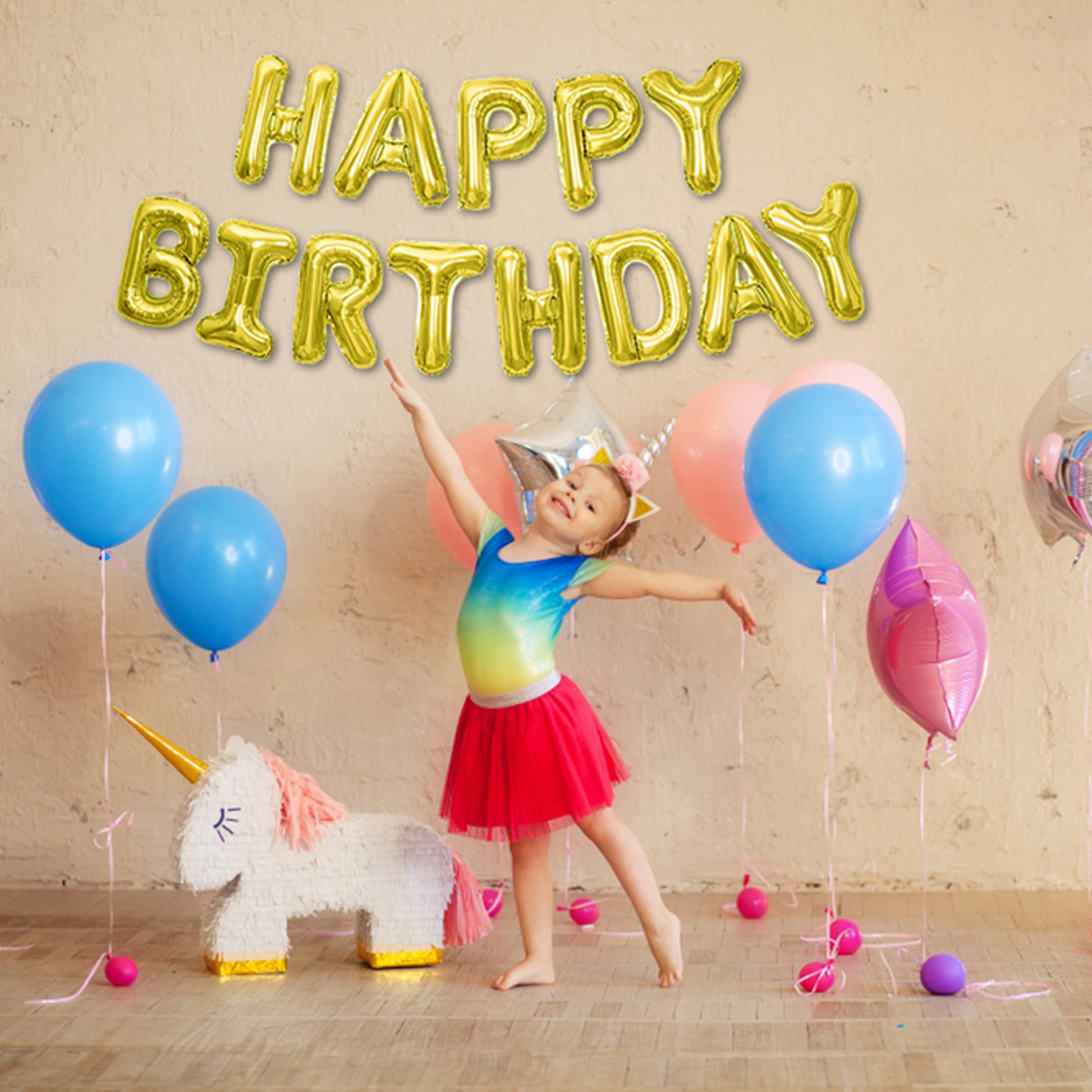 Happy Birthday Banner 3D Balloon (3D Gold) - FLANCCI